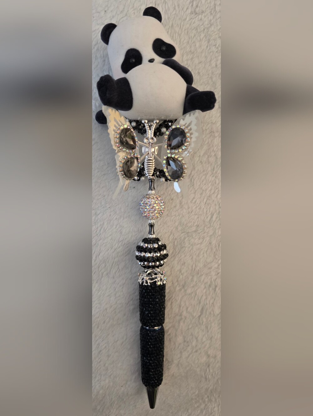 Black, White, and Silver Beaded Pen - Panda Bear